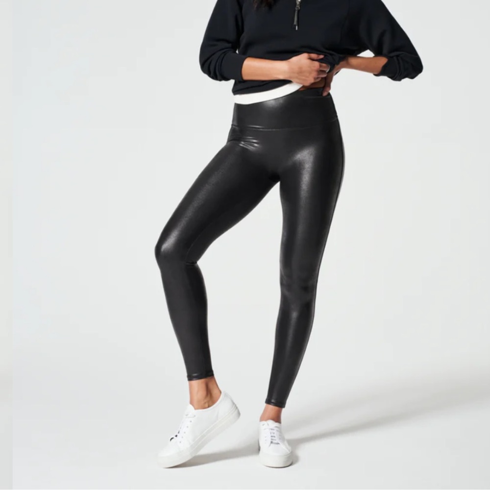 SPANX NWT Faux Leather Leggings, M Balck